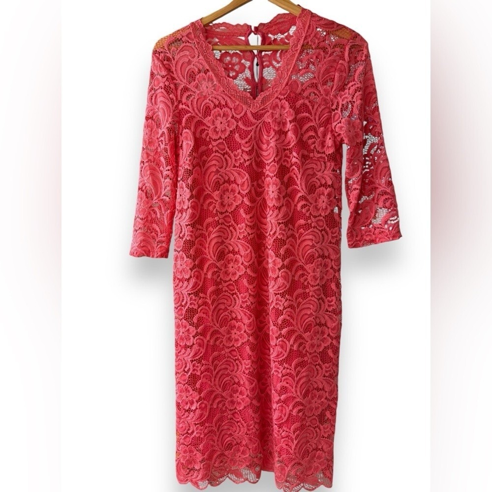 NWT Mama:Lucious Bright Pink Stretch‎ Lace Maternity Formal Dress - Size Medium